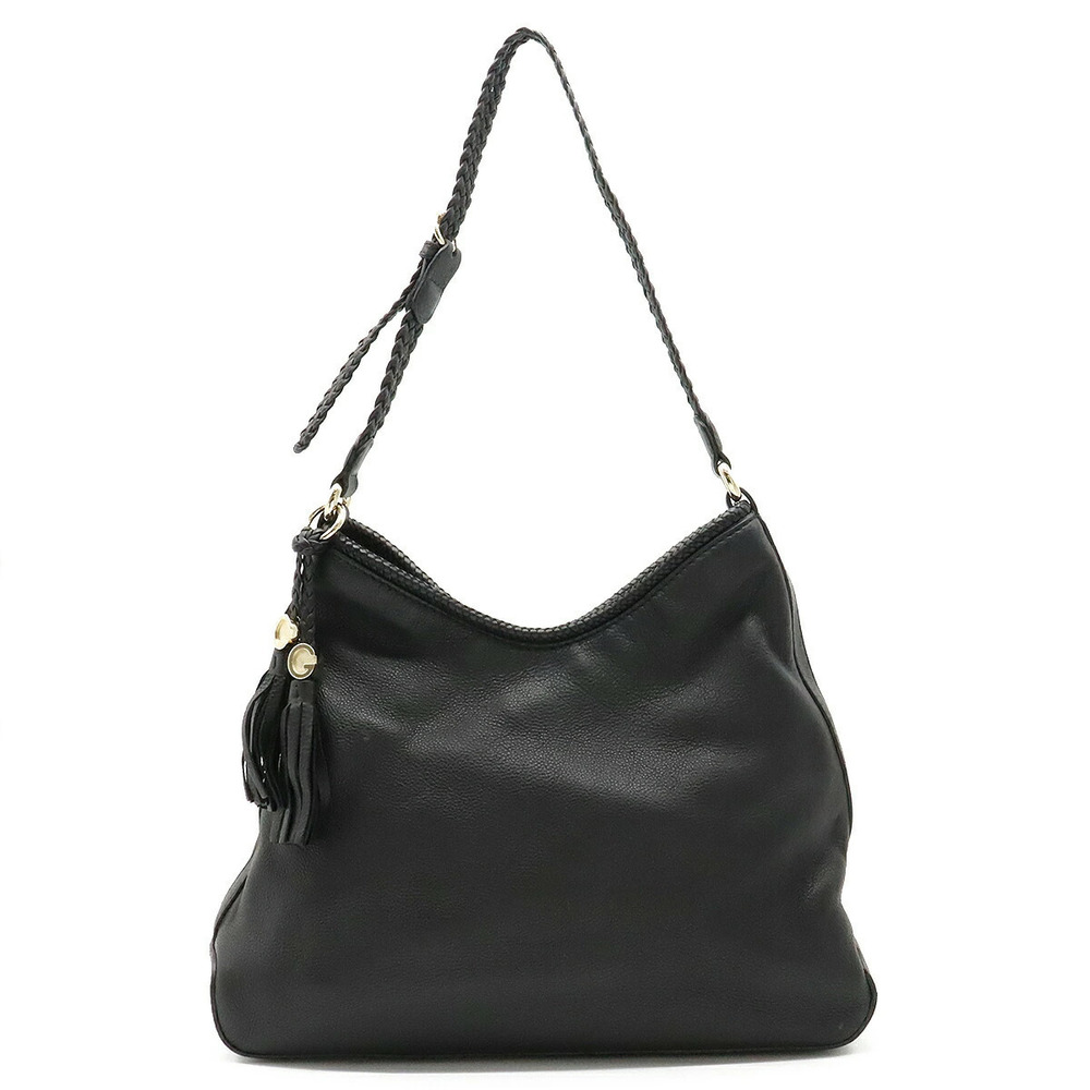 Gucci Fringe Tassel Braided Shoulder Bag Hobo Leather Black